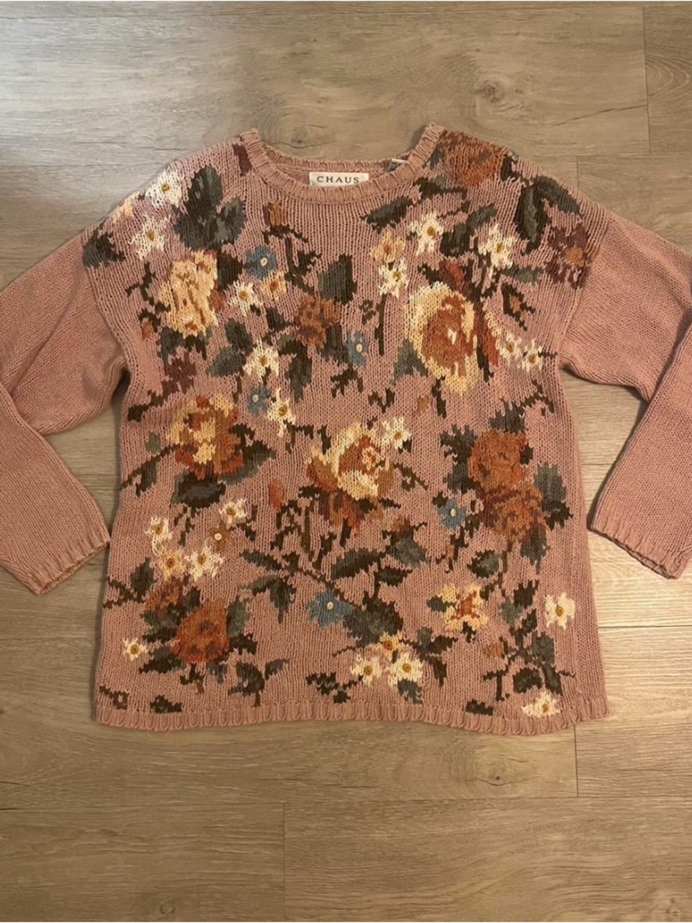 Chaus dusty rose floral oversized knit sweater